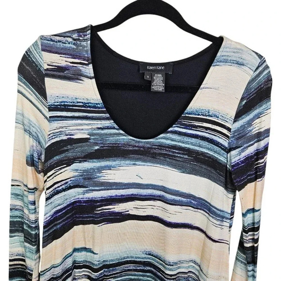 Karen Kane Multicolor Rayon Blend Scoop Neck Long Sleeve Knee Length Dress Small - Picture 4 of 10